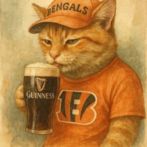 Watercolor Bengals Cat with Stout Pint Illustration