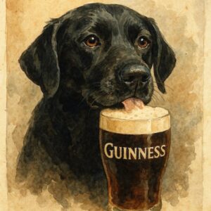 Watercolor-Style Black Dog with Stout Glass Wall Art