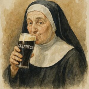 Nun with Stout Pint Watercolor-Style Wall Art