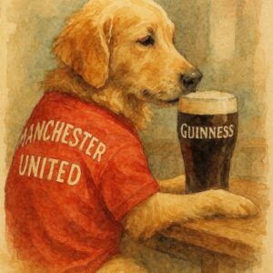 Golden Retriever Manchester United Shirt Guinness Pub Artwork