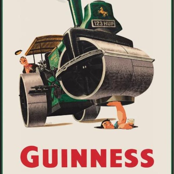 Vintage-Style Guinness Road Roller Advertising Poster