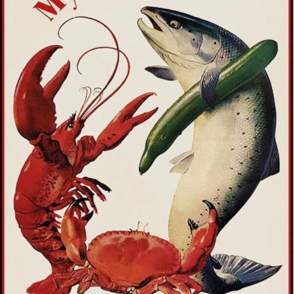 Lobster, Crab and Fish Seafood Illustration Wall Art