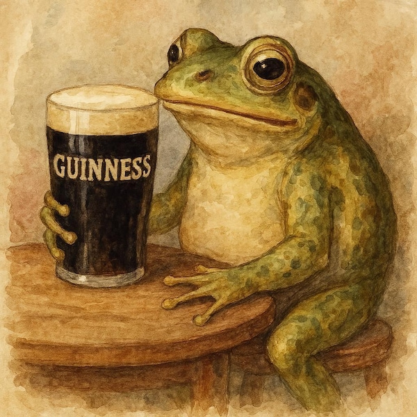 Watercolor Frog Holding a Stout Pint Wall Art