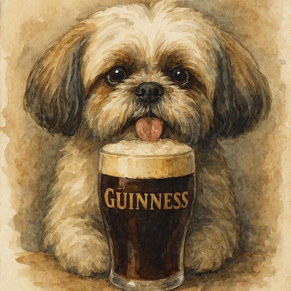 Watercolor Shih Tzu with Stout Pint Wall Art