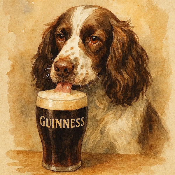 Watercolor Spaniel with Guinness Pint Wall Art