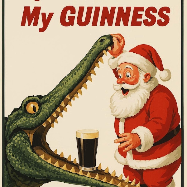 Santa and Crocodile Guinness-Style Christmas Wall Art
