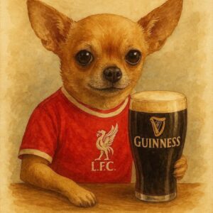 Chihuahua in L.F.C. Shirt with Guinness Pint Artwork