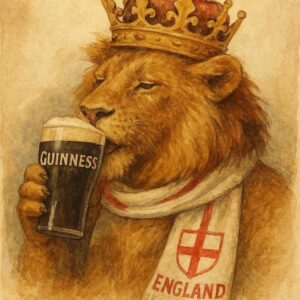 Crowned Lion with Guinness Pint and England Scarf Art Print
