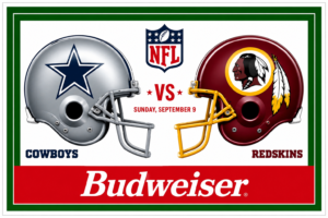 Cowboys vs Redskins Football Helmet Budweiser Wall Art