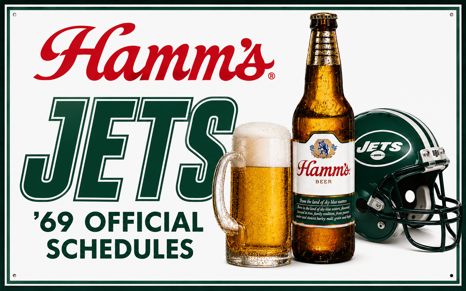 Hamm’s Jets ’69 Official Schedules Beer Wall Sign