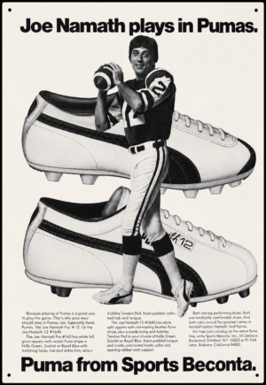 Joe Namath Plays in Pumas Vintage Football Advertisement Sign