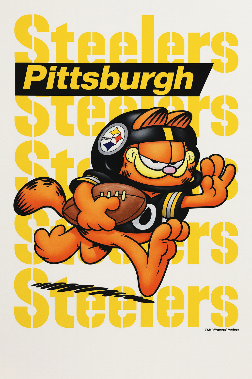 Pittsburgh Steelers Cartoon Football Cat Wall Art Print