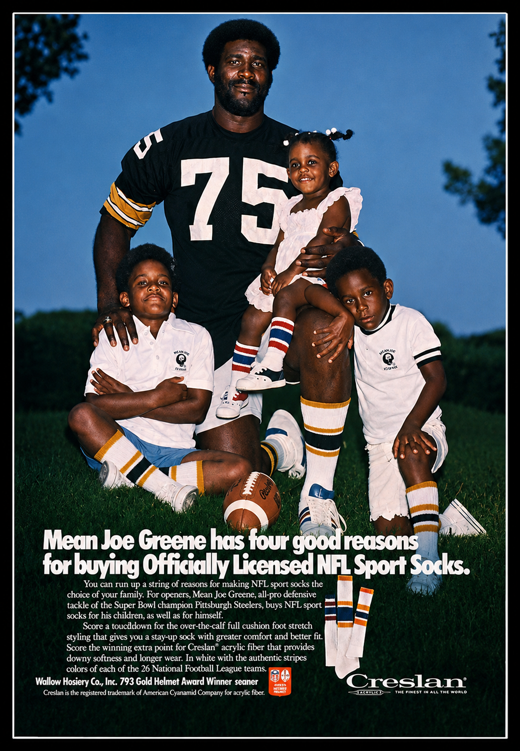Vintage Mean Joe Greene NFL Sport Socks Advertisement Poster