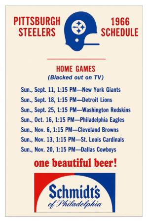 1966 Pittsburgh Steelers Home Games Schedule Wall Art