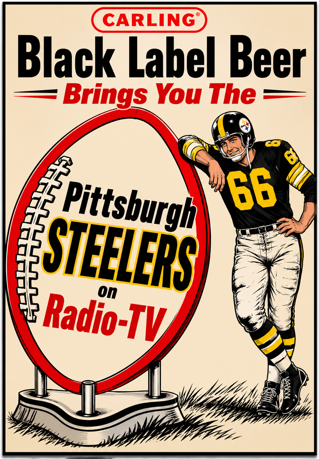 Carling Black Label Beer Pittsburgh Steelers Vintage-Style Poster
