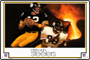 Pittsburgh Steelers Football Players Fiery Scene Wall Sign