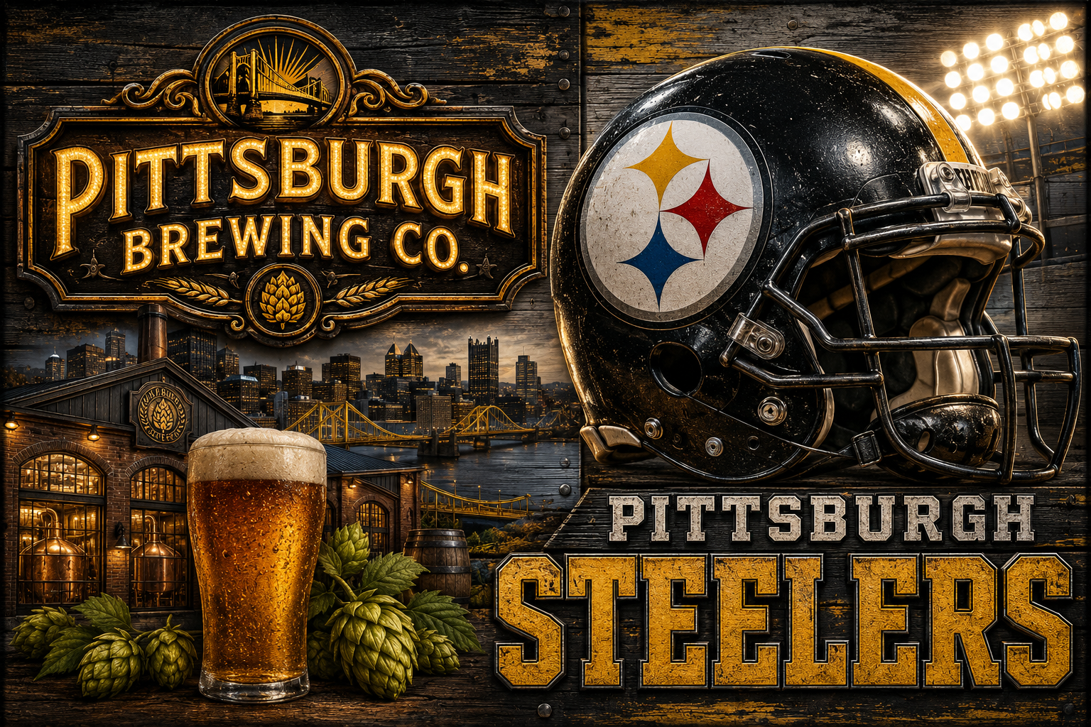 Pittsburgh Brewing & Football Vintage-Style Wall Art