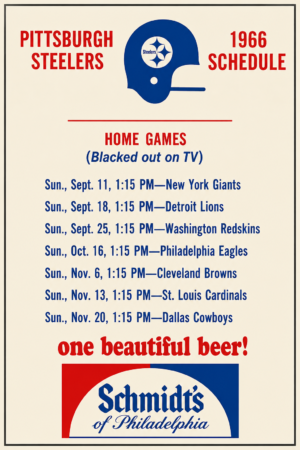1966 Pittsburgh Steelers Home Games Schedule Wall Art