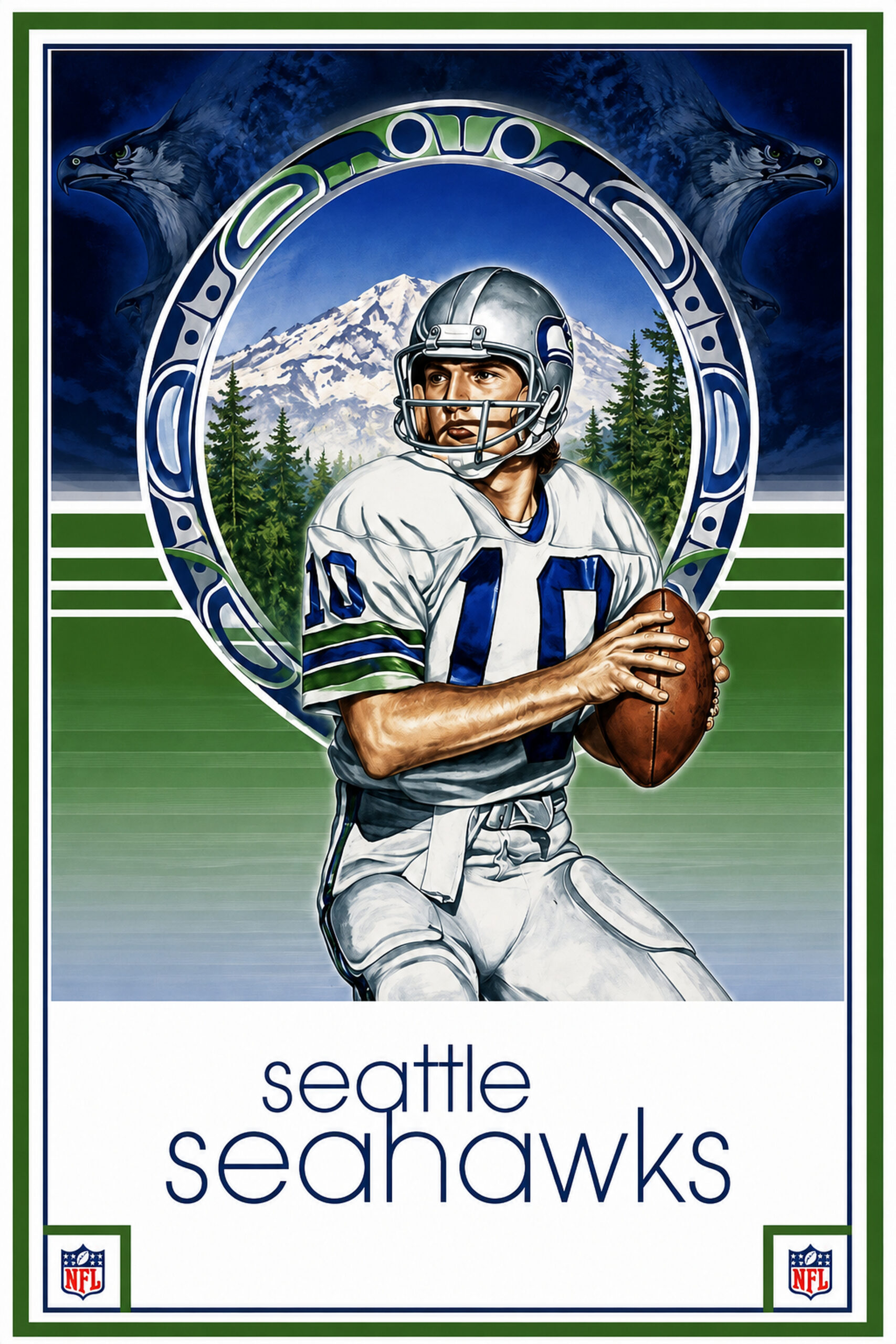 Seattle Seahawks Football Player Mountain Scene Wall Art