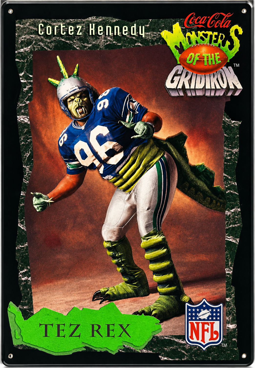 Coca-Cola Monsters of the Gridiron Tez Rex Metal Sign
