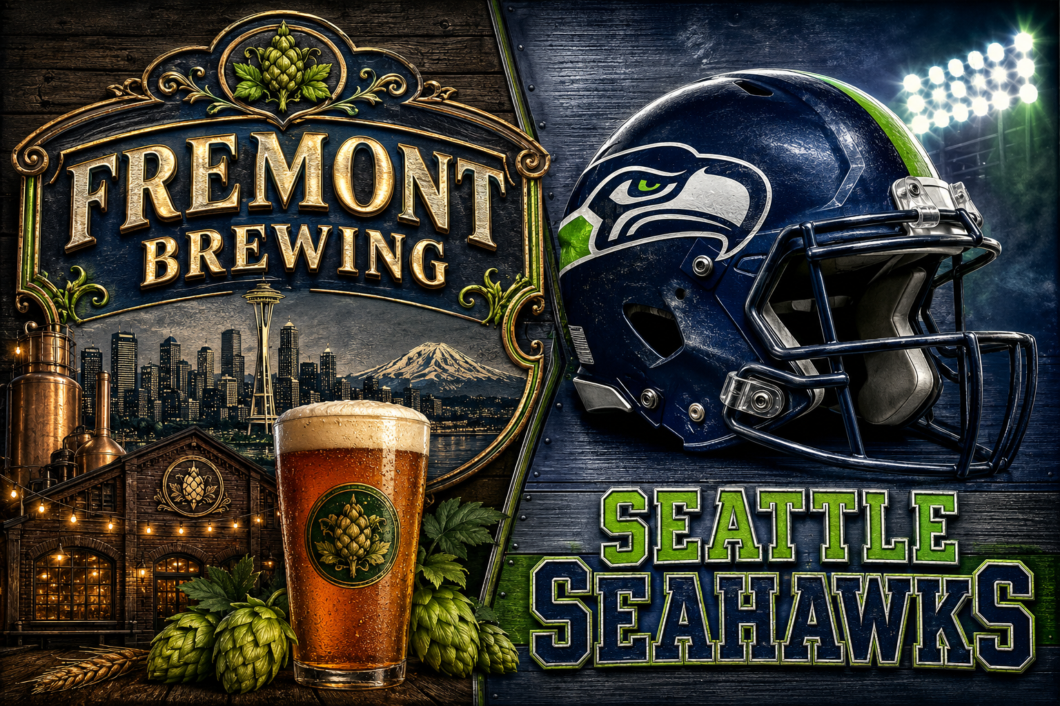 Fremont Brewing & Seattle Seahawks Beer Football Wall Art