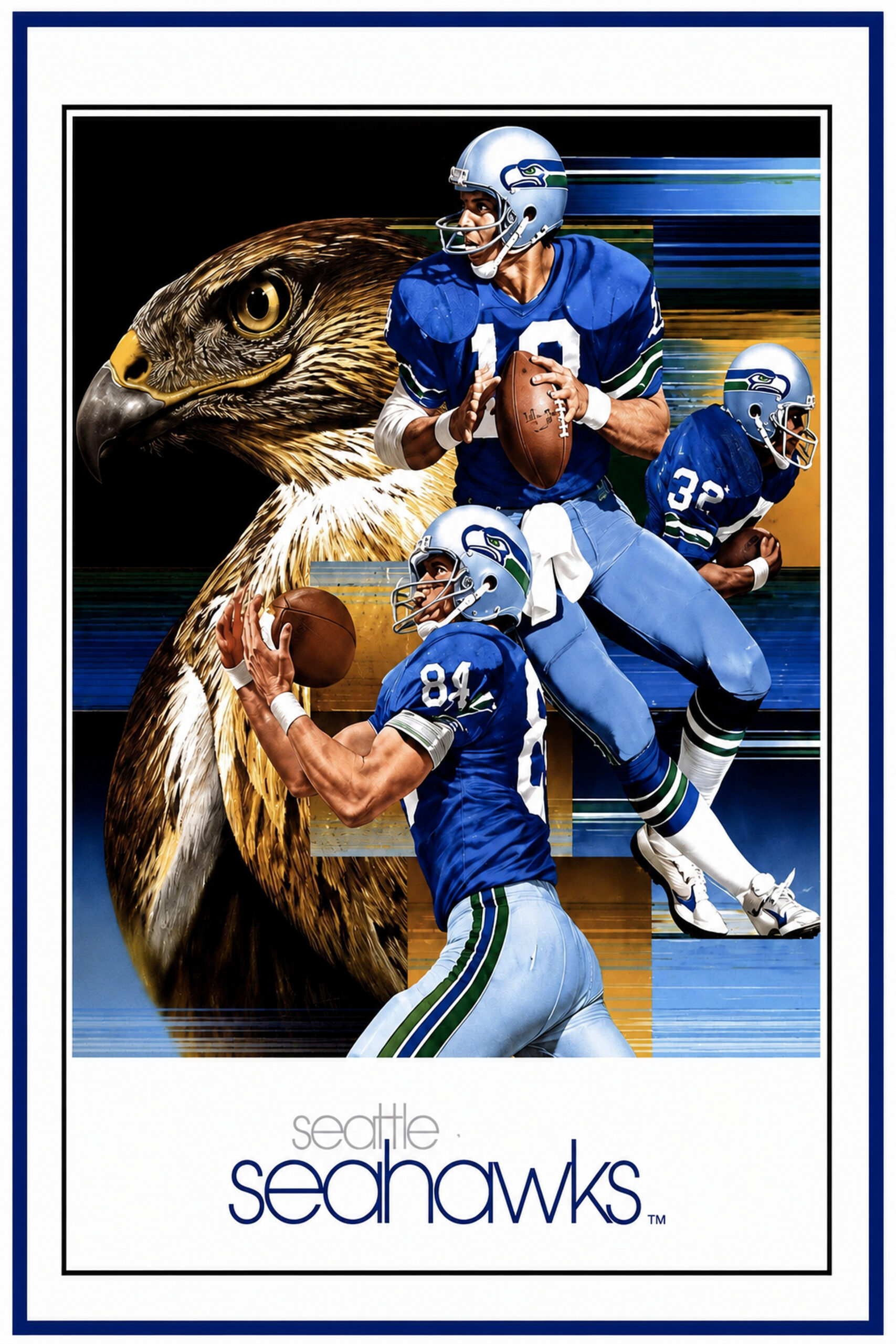 Seattle Seahawks Football Players and Eagle Graphic Wall Art