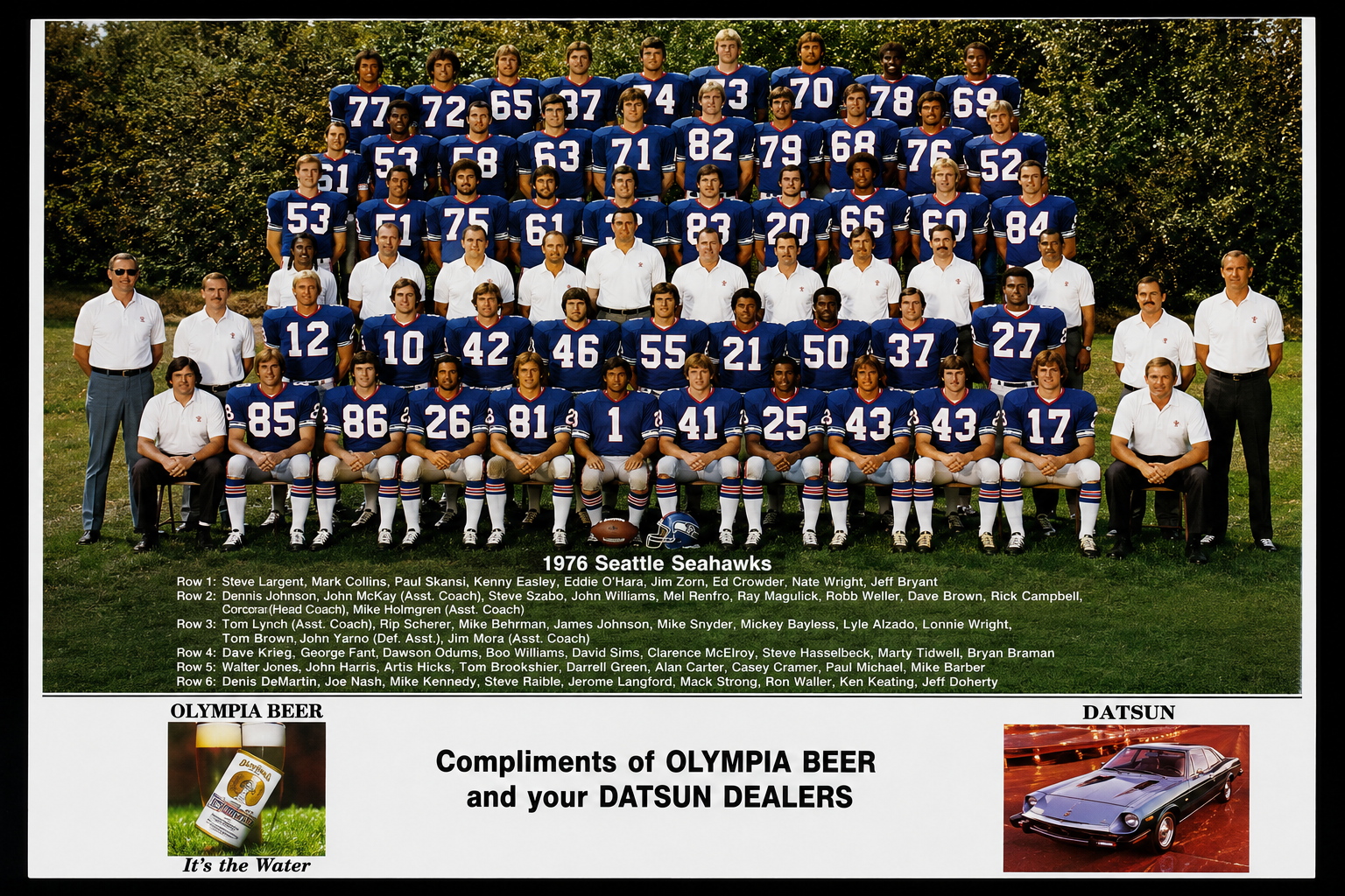 1976 Seattle Seahawks Team Photo Football Poster