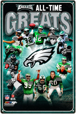 Philadelphia Eagles All-Time Greats Football Metal-Style Sign