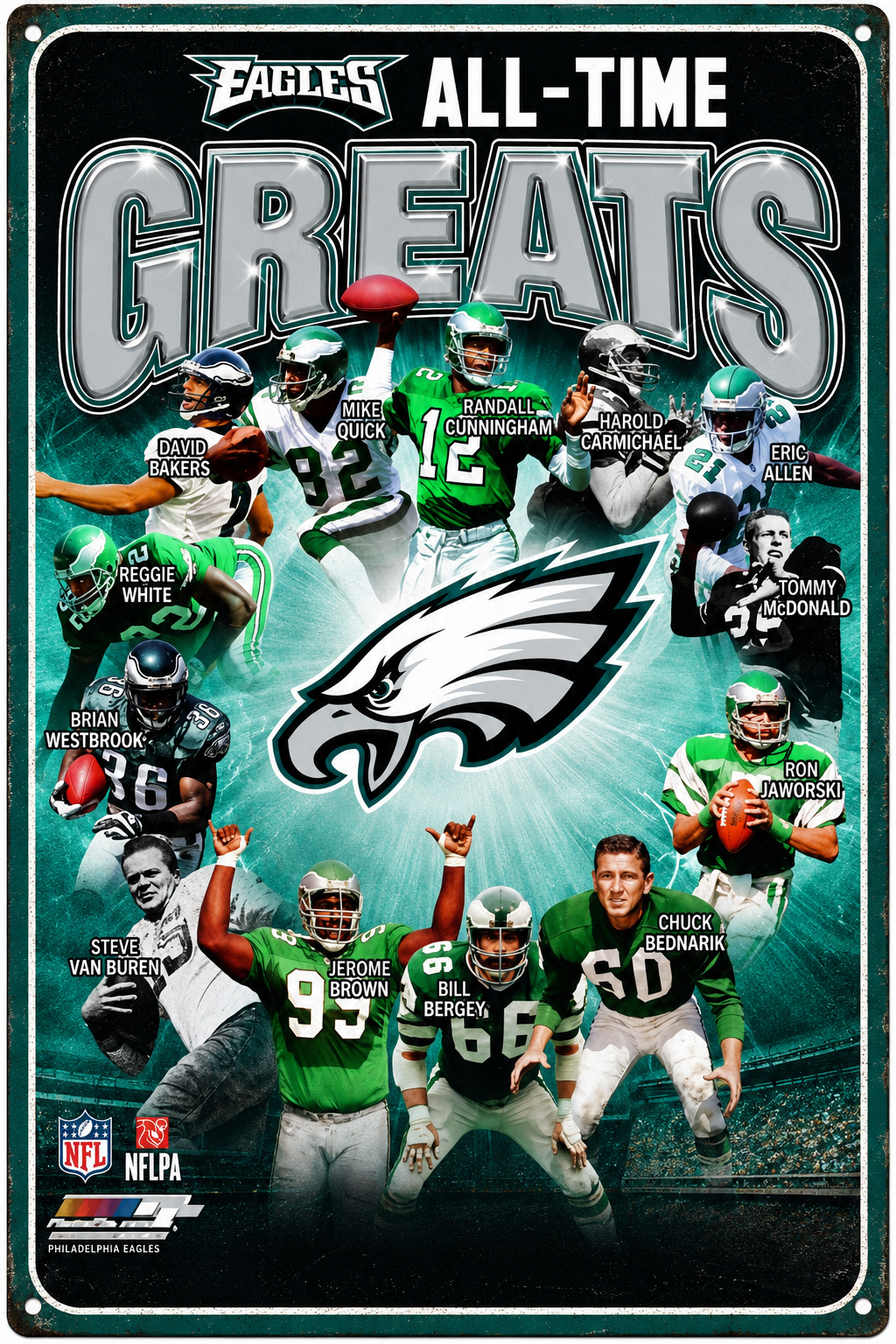 Philadelphia Eagles All-Time Greats Football Metal-Style Sign