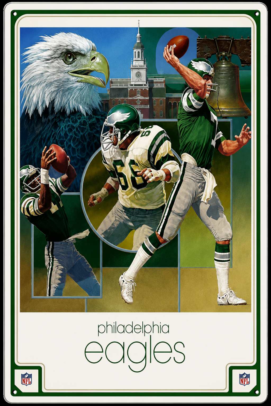 Philadelphia Eagles Football Players & Liberty Bell Decorative Sign
