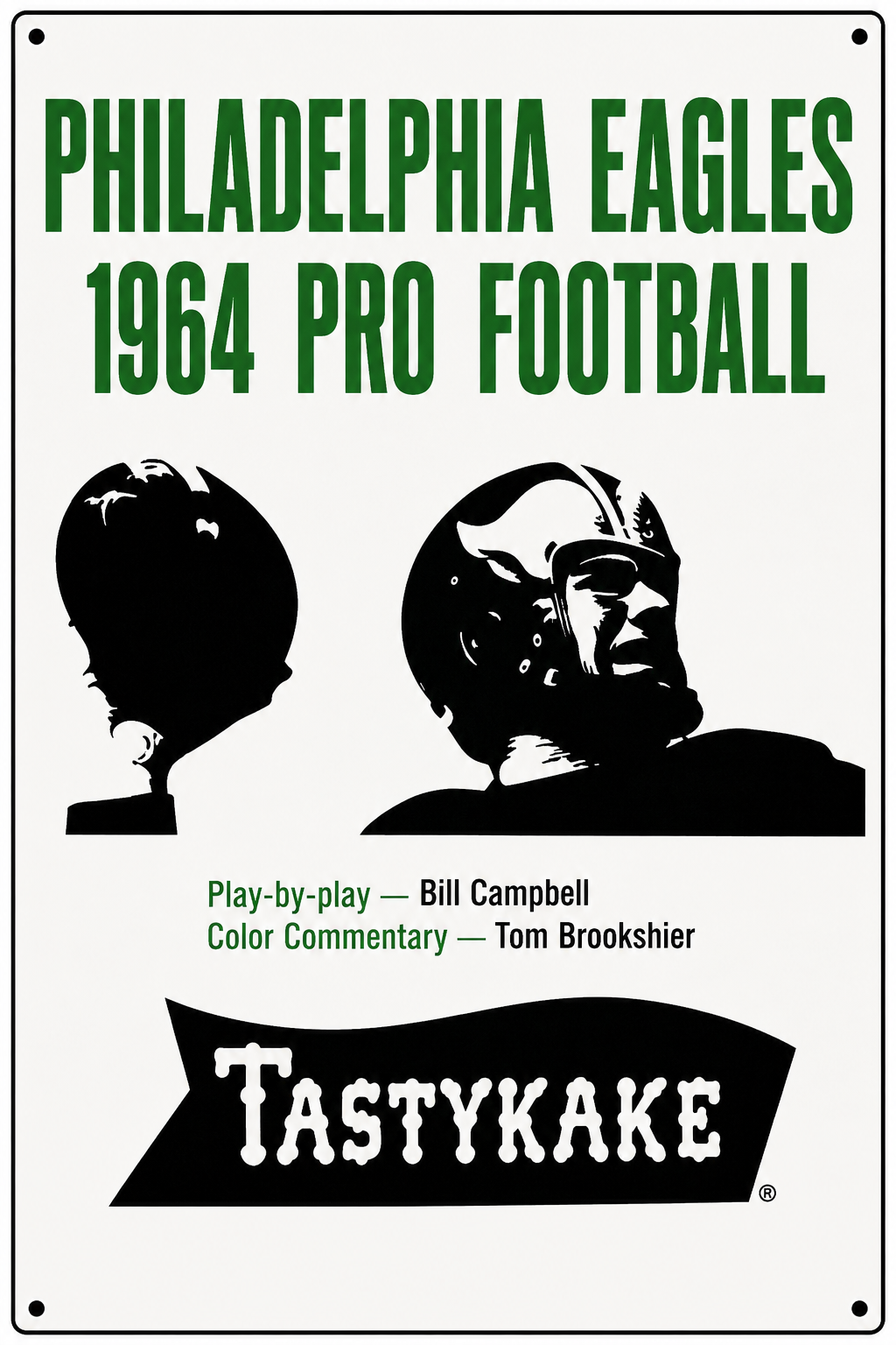 Philadelphia Eagles 1964 Pro Football TastyKake Sign