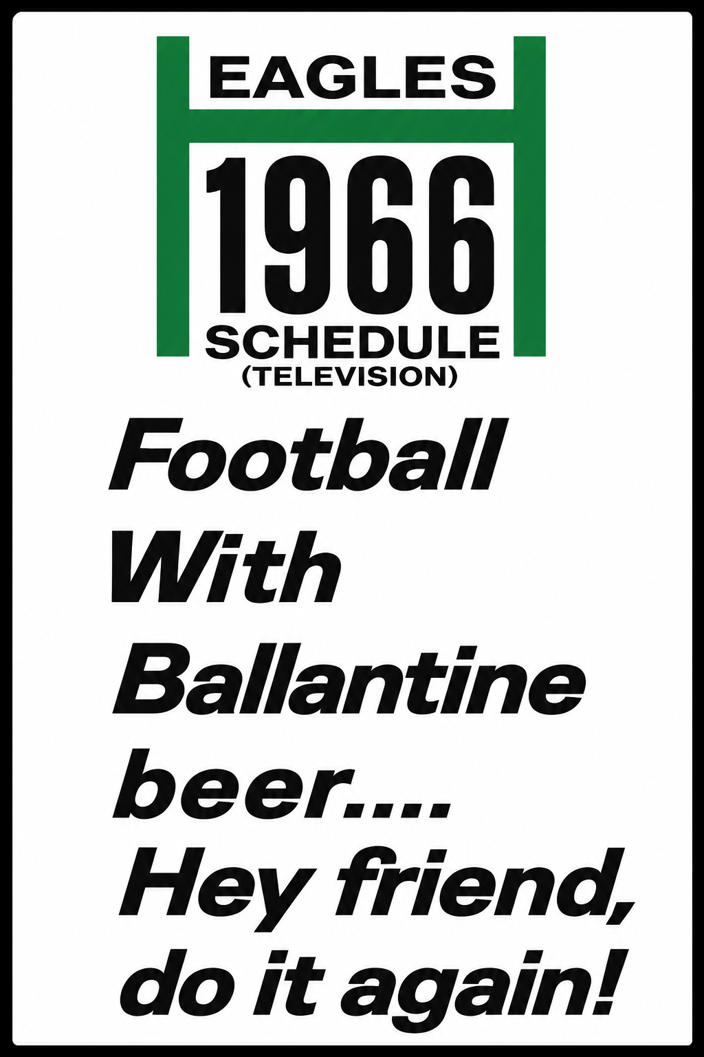 Eagles 1966 Football Schedule Ballantine Beer Wall Art