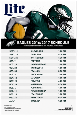 Philadelphia Eagles 2016/2017 Football Schedule Poster