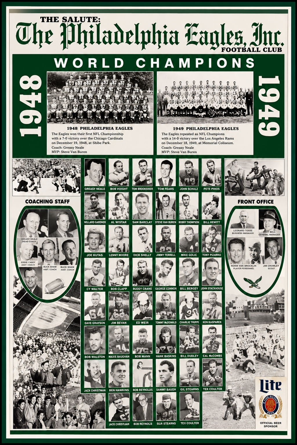 Philadelphia Eagles 1948–1949 World Champions Football Poster