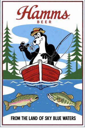 Hamm's Beer Bear Fishing Lake Scene Wall Art