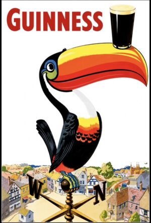 Guinness-Style Toucan Pint Rooftop Town Wall Art