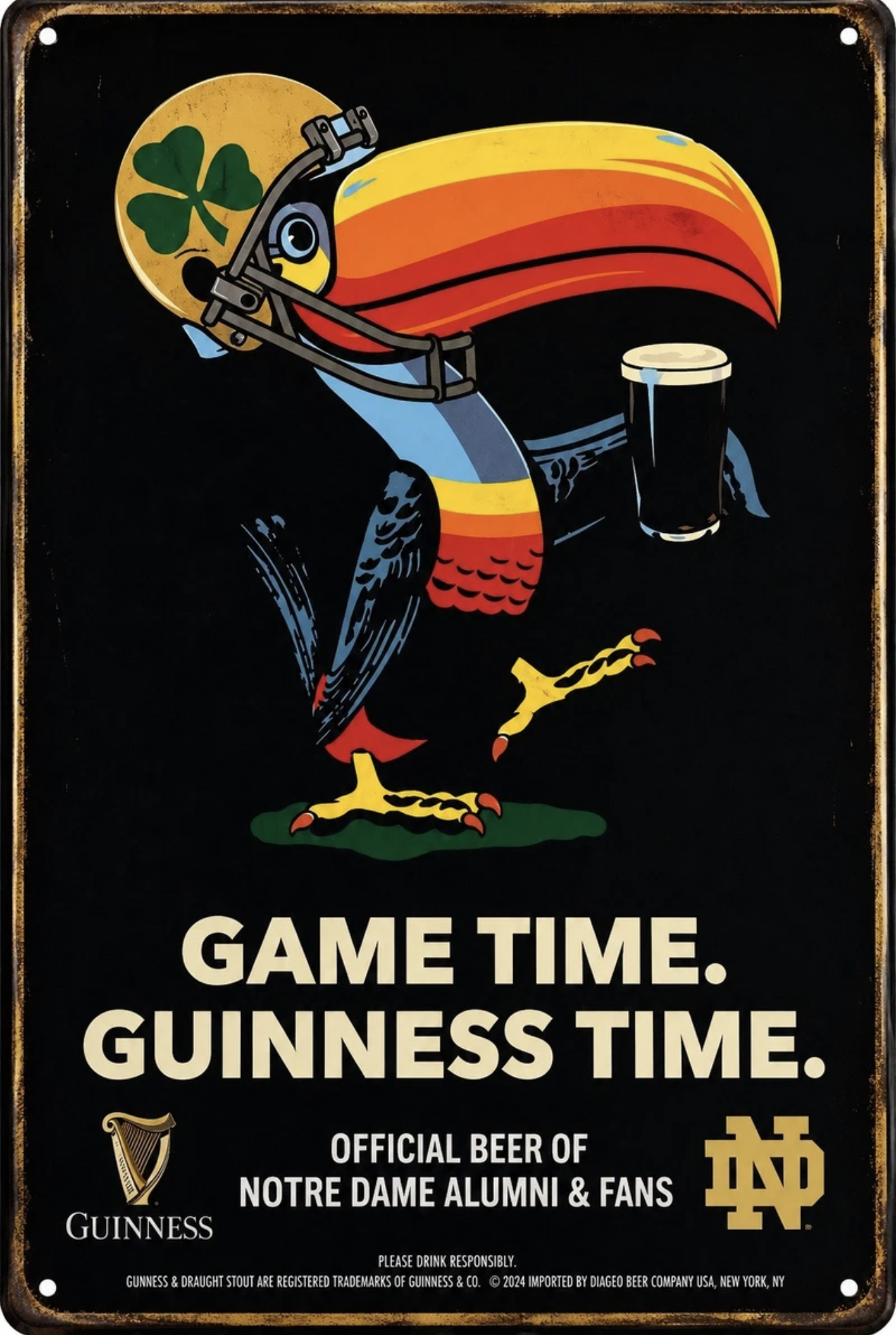 Game Time Guinness Notre Dame Leprechaun Metal-Style Sign