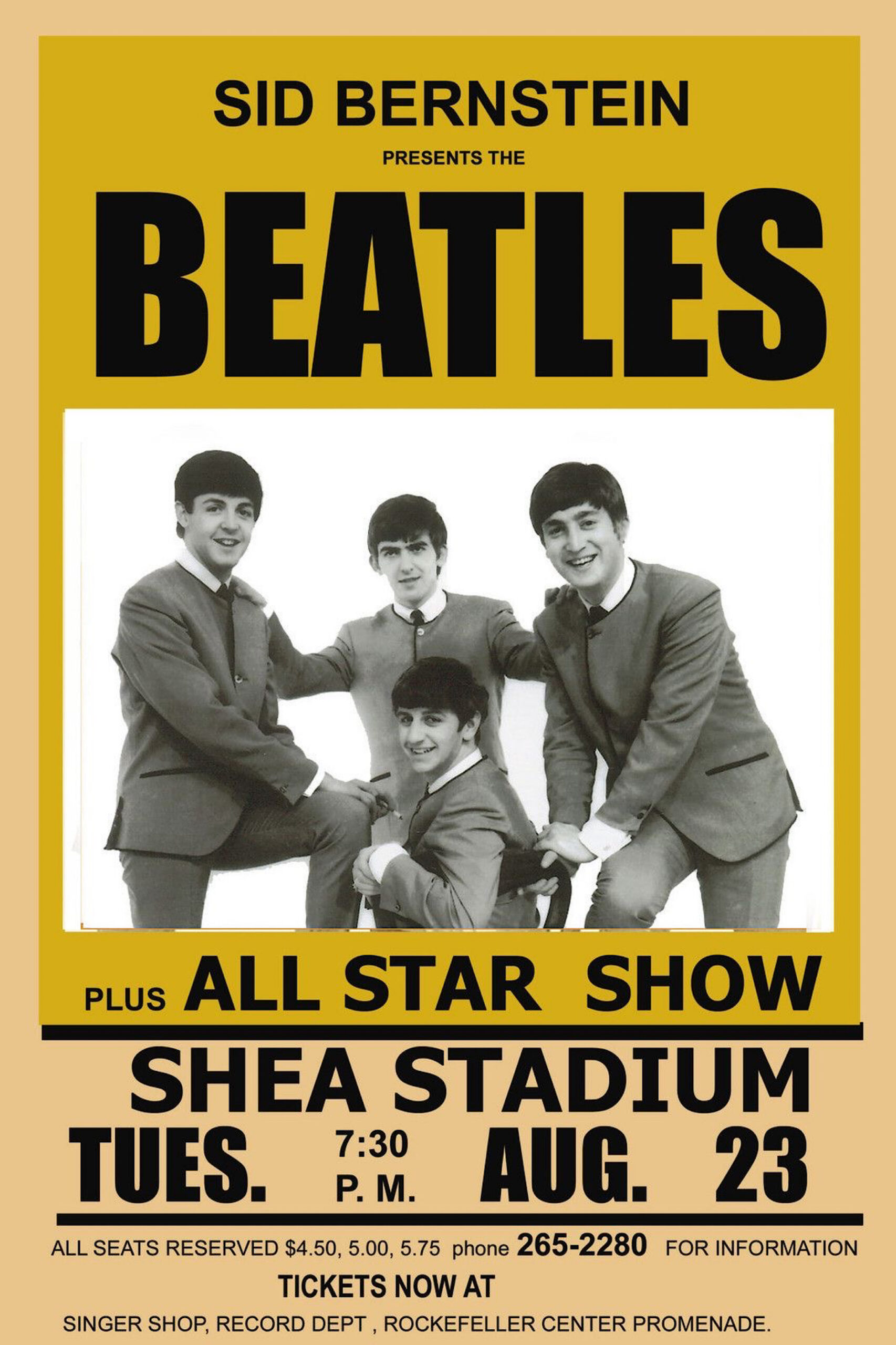 Sid Bernstein Presents Beatles Shea Stadium Show Poster