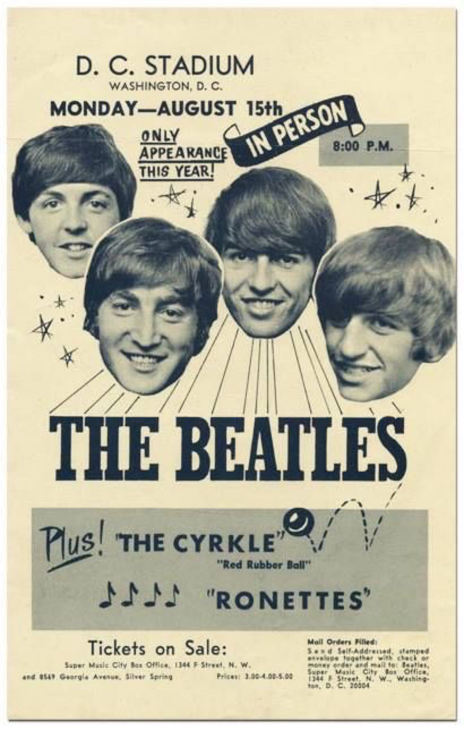 The Beatles D.C. Stadium Concert Poster Wall Art