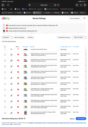 University-Themed Metal Sign Listings Screenshot