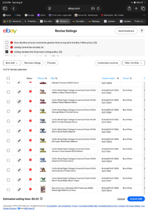 University-Themed Metal Sign Listings Screenshot
