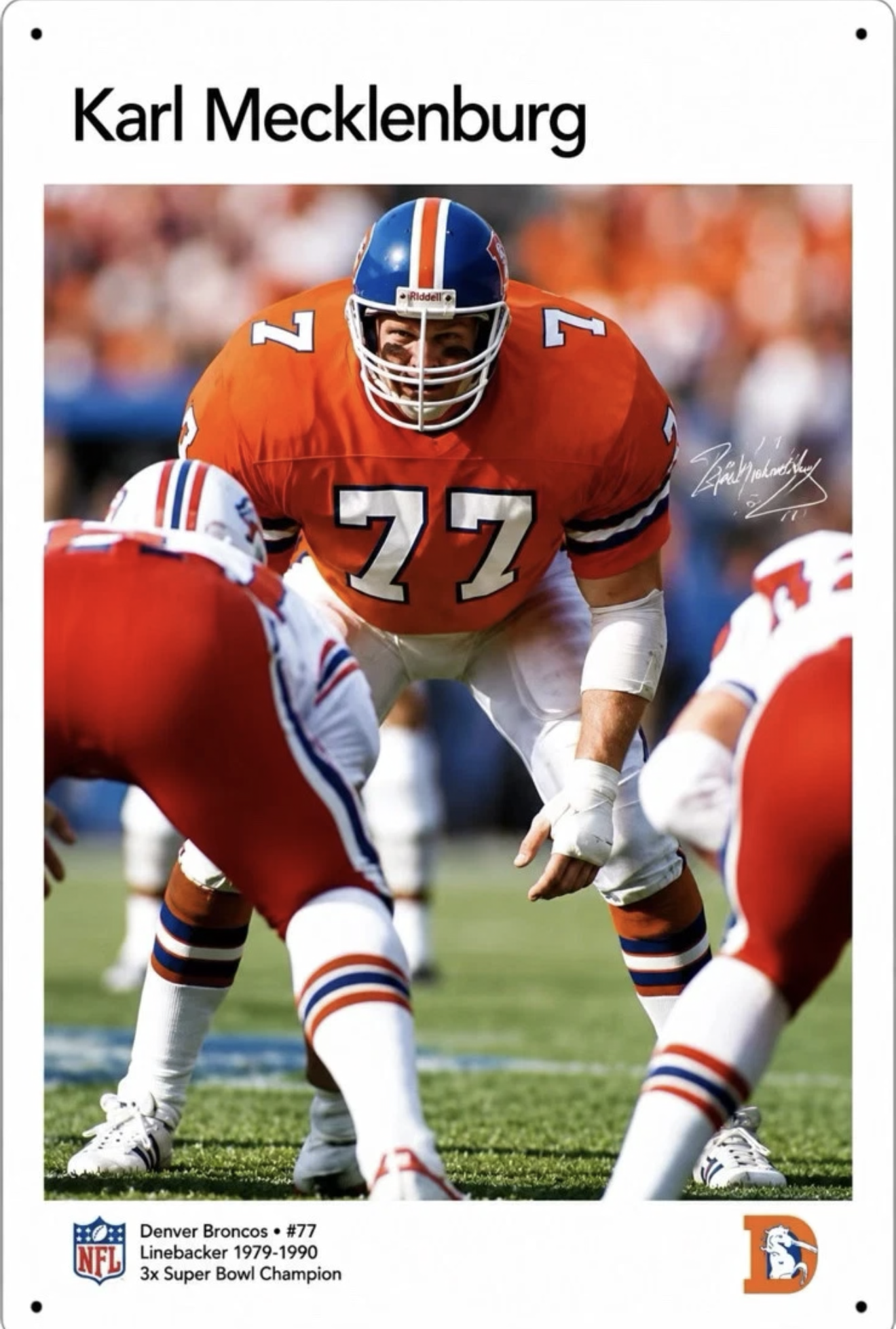 Karl Mecklenburg Denver Broncos #77 Football Wall Sign
