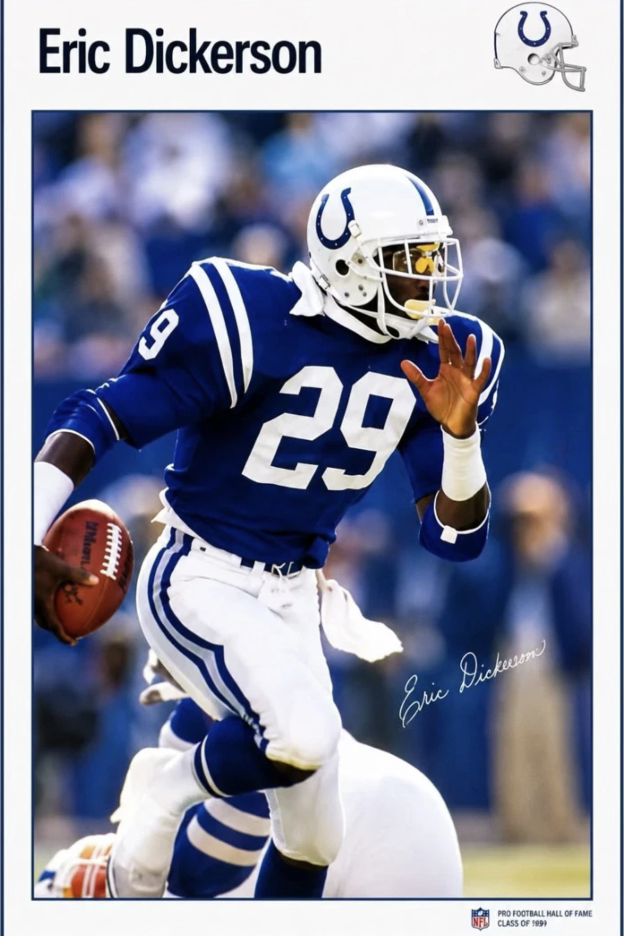 Eric Dickerson Indianapolis Colts Football Wall Art Poster