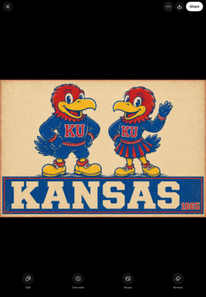 Kansas KU Bird Mascot Retro-Style Wall Art Print