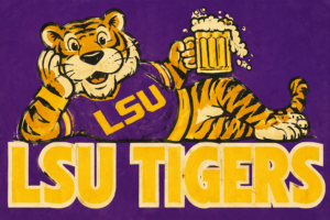 Purple LSU Tigers Cartoon Tiger Beer Mug Wall Art Design