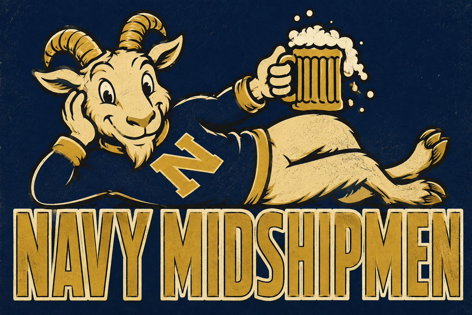 Vintage-Style Navy Midshipmen Goat Beer Graphic