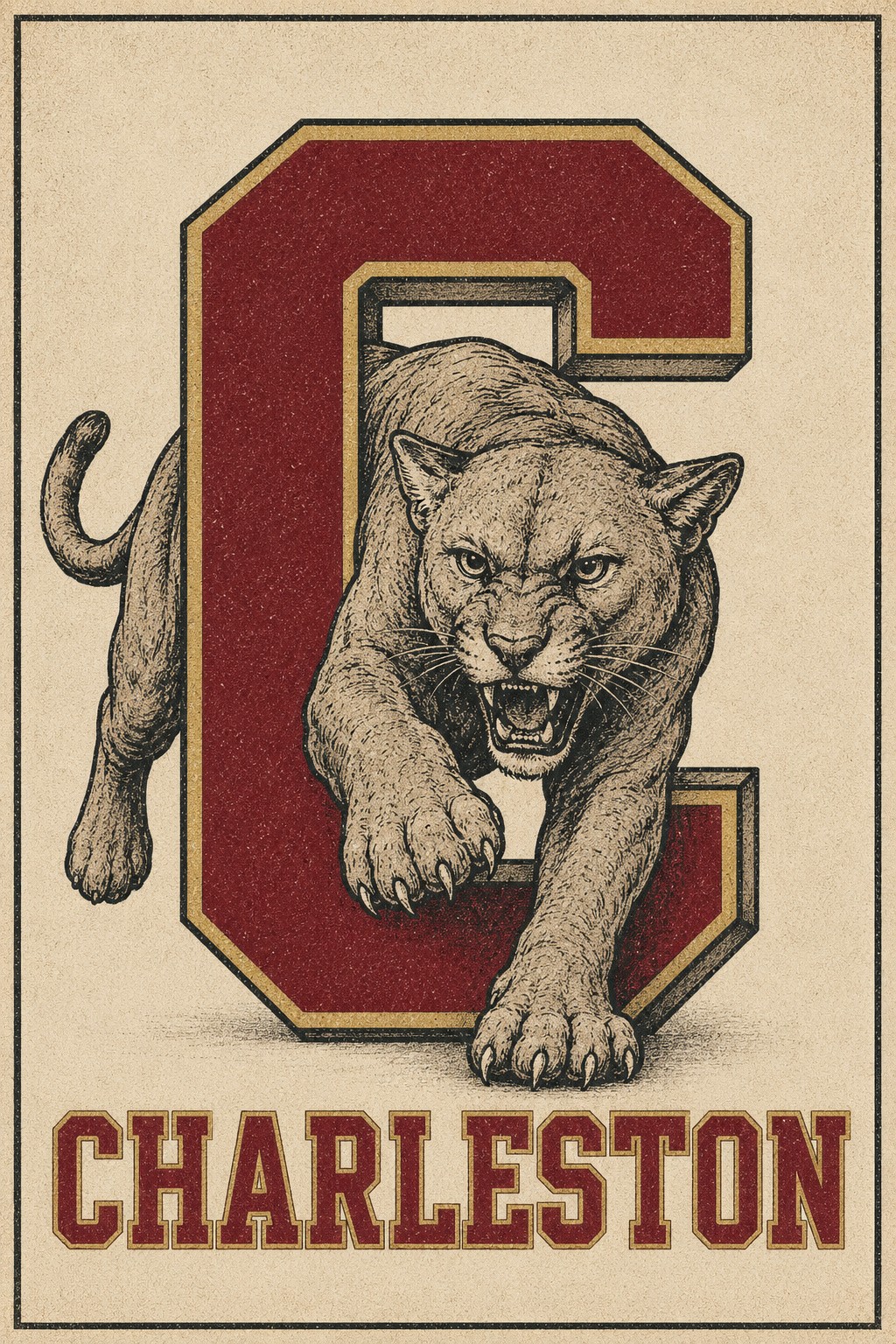 Charleston Cougar Vintage-Style Athletic Poster