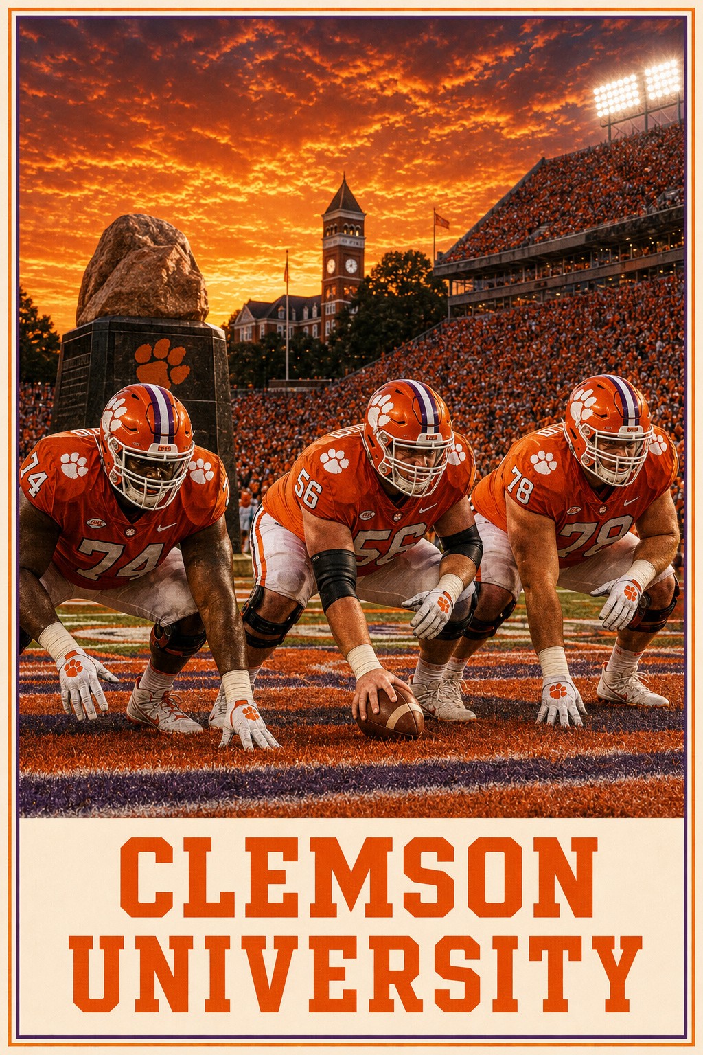 Clemson University Football Stadium Sunset Poster