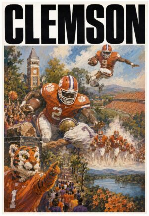 Clemson Football Tiger Campus Scene Wall Art Print