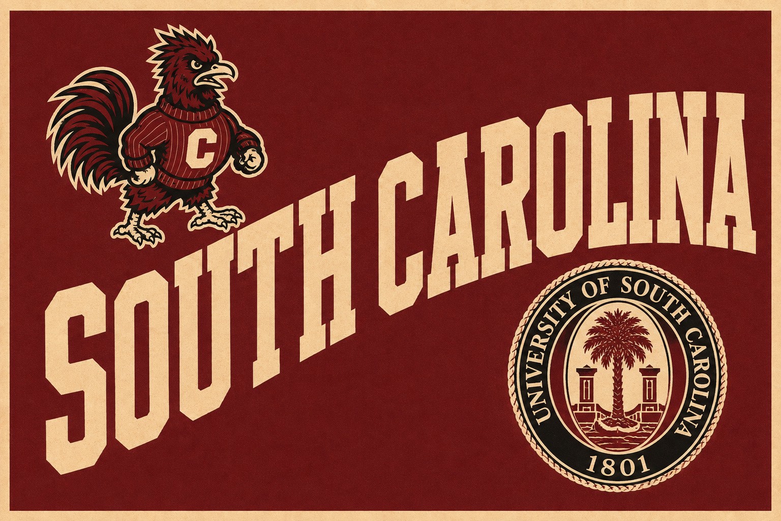South Carolina Gamecock University Vintage-Style Wall Art
